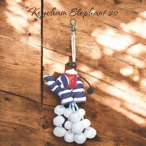 Blue and White Elephant Keychain for Kids